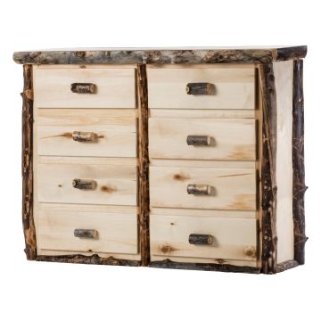 Beaver Creek Aspen 8 Drawer Log Dresser--Flat drawer fronts, Clear finish, Dark aspen, Standard logs