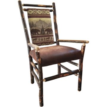 Rustic Hickory Medium Back Upholstered Arm Chair - Bear Mountain Backrest Fabric