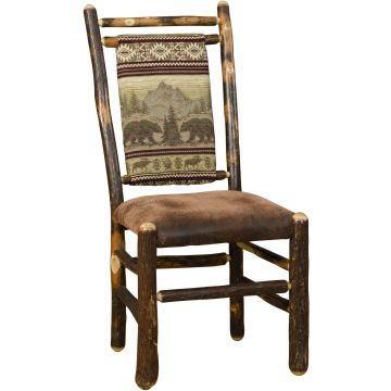 Upholstered Rustic Hickory Medium Dining Chair - Bear Mountain Backrest Fabric