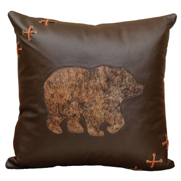 Mesa Espresso Leather Bear Decor Pillow