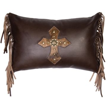 Mesa Espresso Mission Cross Leather Decor Pillow