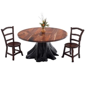 Midnight Forest Rustic Round Stump Dining Table - Natural Clear Tabletop Finish - Ebony Base Finish