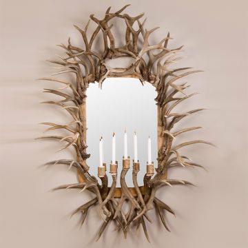 Round Mule Deer Antler Mirror With Candles (EXAMPLE 2)