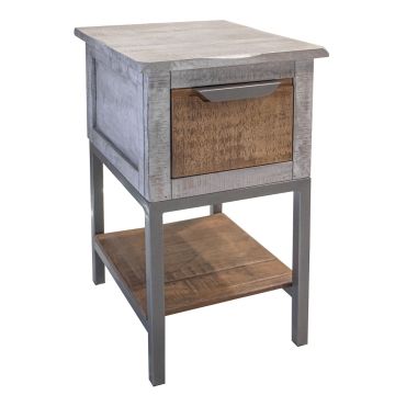Mita Industrial 1 Drawer Natural Wood Side Table