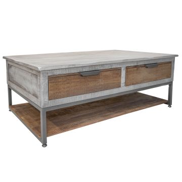 Mita Industrial 2 Drawer Natural Wood Coffee Table