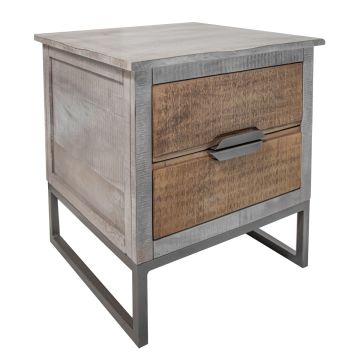 Mita Industrial 2 Drawer Natural Wood End Table