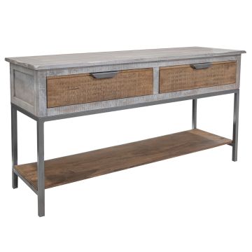 Mita Industrial 2 Drawer Natural Wood Sofa Table