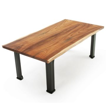 Modern Farm Natural Wood Dining Table - Live Edge Golden Walnut Tabletop - Natural Clear Tabletop Finish