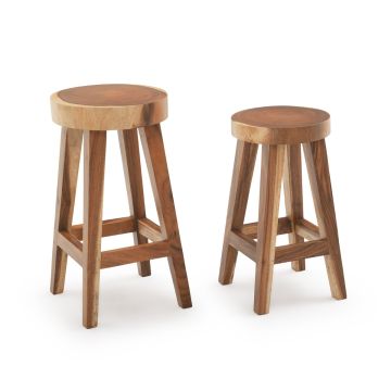 Modern Golden Walnut Round Bar Stools