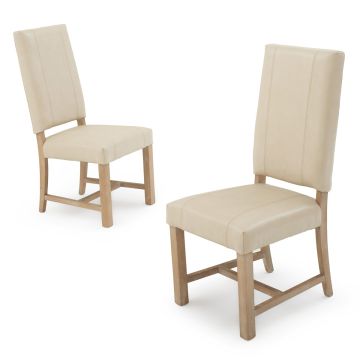 Modern Classic Upholstered Dining Chair - Natural Beige Leather & Natural Frame