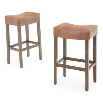 Modern Classic Upholstered Saddle Seat Stool - Bomber Jacket Brown Leather