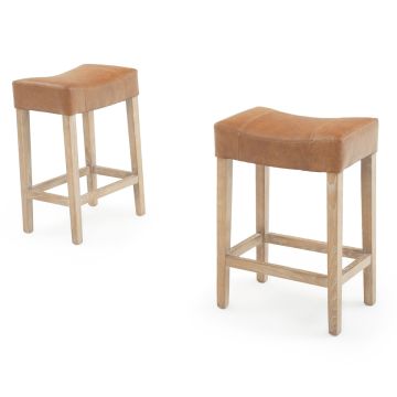 Modern Classic Upholstered Saddle Seat Stool - Saddle Brown Leather