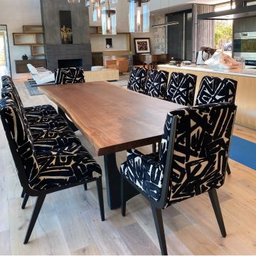 Modern Double Arch Natural Wood Dining Table - Live Edge Black Walnut Table Top - Natural Clear Finish