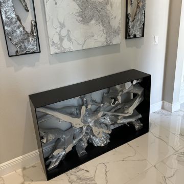 Modern Teak Root Console - Silver