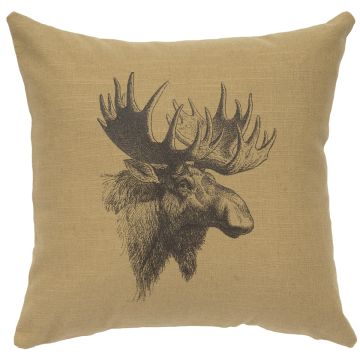 Moose Decor Pillow - Straw Linen