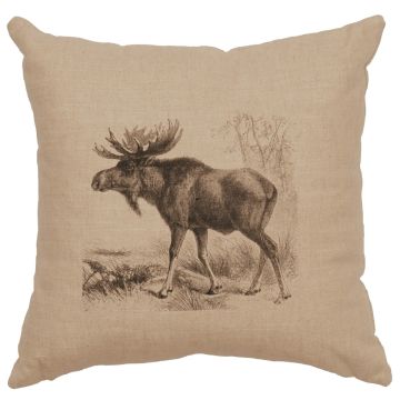 Moose Scene Decor Pillow - Natural Linen