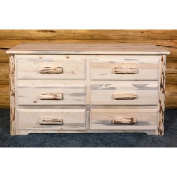 Montana 6 Drawer Log Dresser--Flat drawer fronts, Clear finish