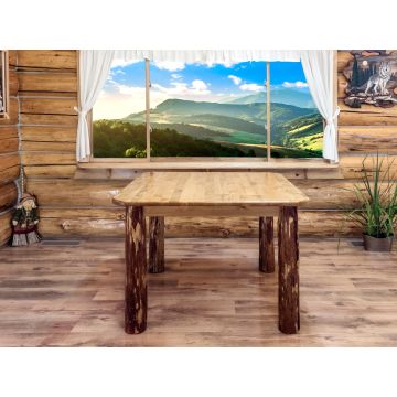 Rustic Pine 4 Post Log Kitchen Table with Side Chairs and Plank Style Bench