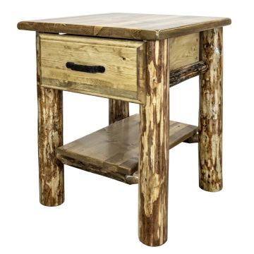 Glacier Country 1 Drawer Log Nightstand--Flat drawer front