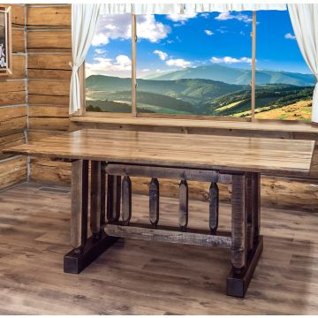 Homestead Rough Sawn Trestle Base Dining Table