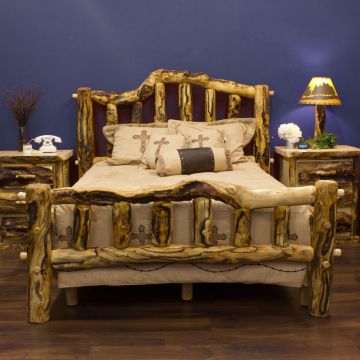 Aspen Mountain Snowload II Queen Bed--Clear finish, Extra Gnarly logs, 5-6" corner log posts