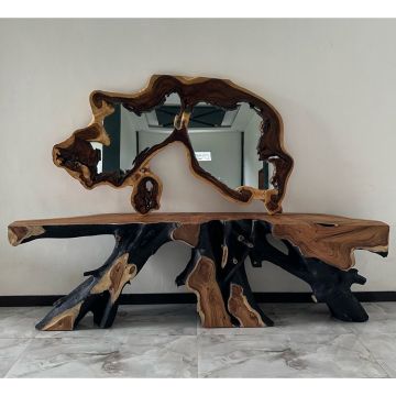 Urban Rustic Ebony Teak Root Console Table