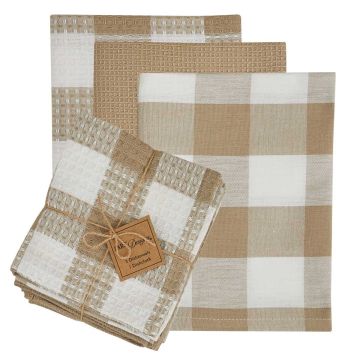 Natural Checkered 4 Piece Kitchen Towel Set