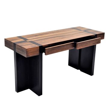 Urban Rustic Wood Writing Desk - Golden Walnut & Ebony - 2 Drawers
