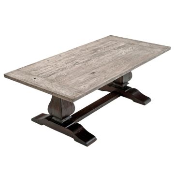 Old Tuscany Reclaimed Trestle Dining Table - Blasted Oak Tabletop - Urban Graphite Tabletop Finish