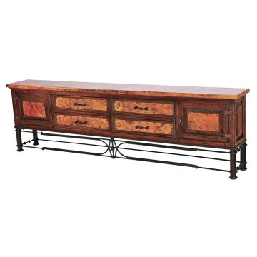 Pablo Francisco Hammered Copper 2 Door 4 Drawer Console Table