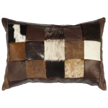 Patchwork Leather Rectangle Decor Pillow