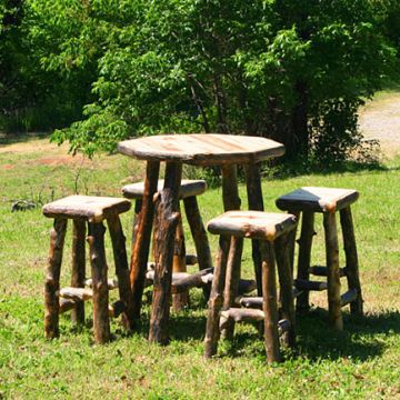 Rustic Aspen Log Pub Table with Bar Stools