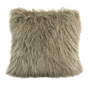 Mongolian Taupe Faux Fur Throw Pillow