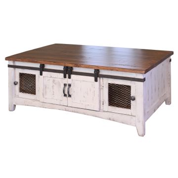 Pueblo Farmhouse Rolling Door Coffee Table - White 