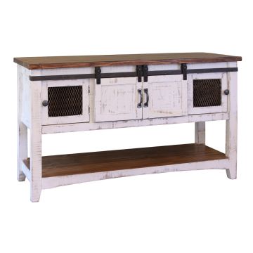 Pueblo Farmhouse Rolling Door Sofa Table - White