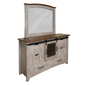 Pueblo Gray 6 Drawer Farmhouse Dresser, Shown with Optional Dresser Mirror