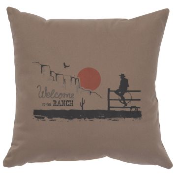 Ranch Welcome Image Decor Pillow - Taupe Cotton
