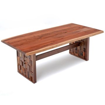 Reclaimed Trestle Natural Wood Dining Table - Black Walnut Tabletop - 
Natural Clear Finish