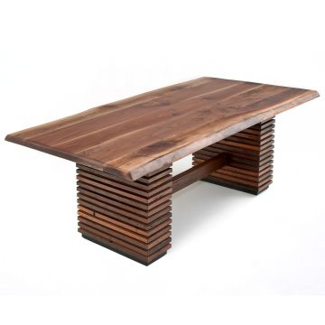 Reclaimed Wood Organic Dining Table - Live Edge Black Walnut Tabletop - Natural Clear Tabletop Finish
