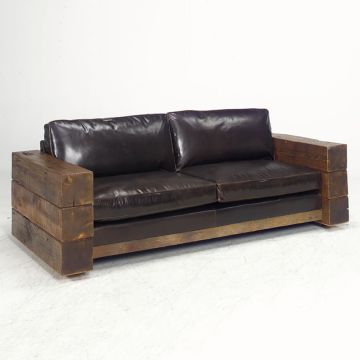 Reclaimed Barn Wood Beam Upholstered Sofa