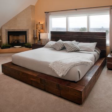 Rustic Chic Reclaimed Wood Platform Bed w/ Stainless Steel Accents
