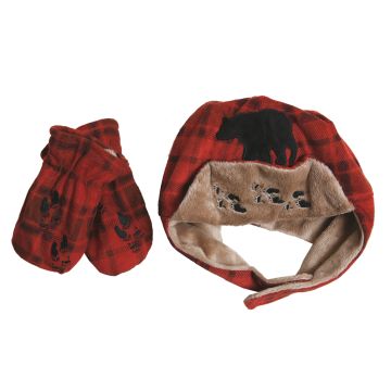 Red Plaid Bear Baby Hat & Mittens