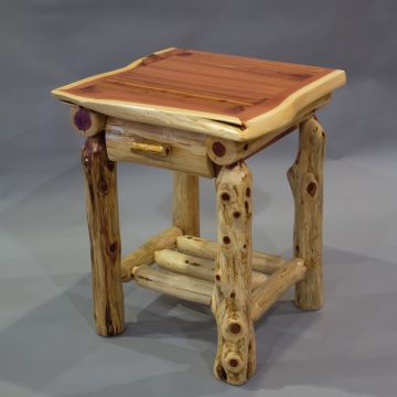 Rust Valley Red Cedar Log 1 Drawer & Shelf Nightstand 