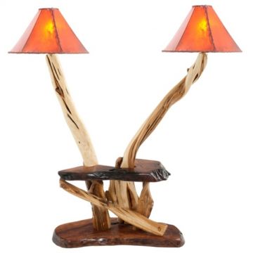 Rustic Redwood & Juniper Log Double Floor Lamp