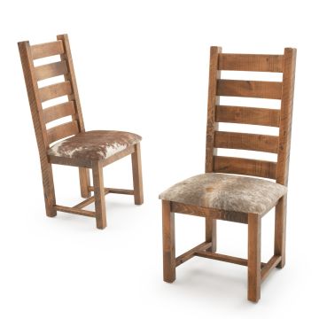 River Rustic Barnwood Ladderback Dining Chair - Cowhide Leather Seat