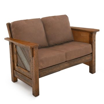 River Rustic Bourbon Smoke Barnwood Loveseat - Brown Genuine Leather Cushions
