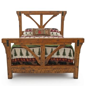 River Rustic Braced Timber Beam Barnwood Bed - Antique Barnwood Finish