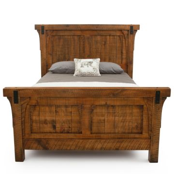 River Rustic Corbeled Barnwood Panel Bed - Antique Barnwood Finish - Optional Metal Accents