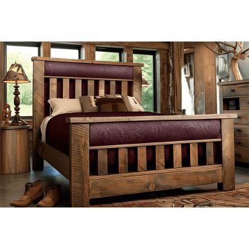 Rustic Ranchero Spindle Leather Panel Bed