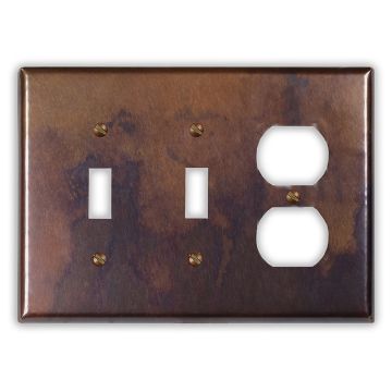 Rustic 2 Toggle 1 Outlet Copper Switch Plate